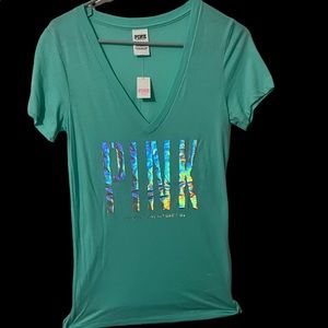 “Pink” turquoise blue t-shirt